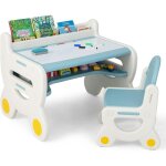 Costway - table  dessin et chaise pour enfants avec 5 stylos & gomme, bureau enfants en forme mignon ...