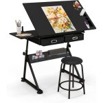 Costway - table à dessin inclinable, bureau à dessin avec tabouret, 2 grands tiroirs, porte - stylo, ... Costway - table à dessin inclinable, bureau à dessin avec tabouret, 2 grands tiroirs, porte - stylo, ...