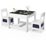 Table  dessin reversible + 2 chaises gabriel blanc avec bacs de rangement