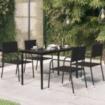 Table � d�ner de jardin noir 140x70x74 acier et verre