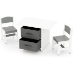 Costway - table enfant avec 2 chaises & 2 tiroirs en tissu & puzzle, bureau enfants en bois avec design ...