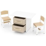 Costway - table enfant avec 2 chaises & 2 tiroirs en tissu & puzzle, bureau enfants en bois avec design ...