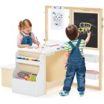 Table enfant 3 ans + avec chaise et tableau blanc noir rglable + rangement - rouleaux de papier interchangeab ...