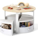 Goplus - table enfant avec rangement, 4 tabourets empilables, 4 tiroirs en tissu et patins antidrapants, ...