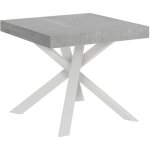 Table extensible 90x90 / 194 cm clerk plateau ciment pieds blancs
