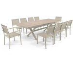 Table extensible aluminium et c�ramique avec 10 chaises beige - tivoli