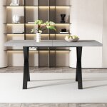 Table extensible - design moderne pieds crois�s en fer forg� - table rectangulaire b�ton noir - 140x80x76cm ...