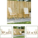 Table ext�rieure - ensemble de bistro pliante 3 pcs et coussins blanc cr�me bambou