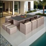 Table et fauteuils de jardin encastrables en rsine tresse 12 places kubo