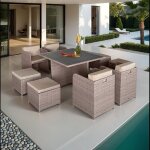 Table et fauteuils de jardin encastrables en résine tressée 8 places kubo Table et fauteuils de jardin encastrables en résine tressée 8 places kubo