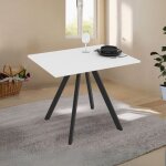 Table fixe rectangulaire lucas avec plateau en fr�ne blanc et pieds noirs 90x70 cm