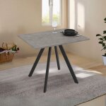 Table fixe rectangulaire lucas avec plateau gris b�ton et pieds noirs 90x70 cm