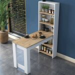 Table fixe talitha, etagre de cuisine, consolle  manger, tablette rectangulaire fixe, 120x54h154 cm, ...