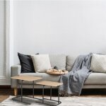 Tables gigognes effet bois, lot de 2, pieds en m�tal noir