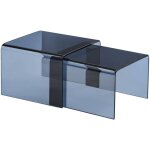 Tables gigognes rectangulaire et carr�e verre tremp�e 50 cm bleu gris - glintz