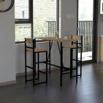 Table haute et 2 chaises de bar effet bois & mtal 100 cm jena