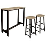 Muebles bonitos - table haute avec 2 tabourets pieds m�tal 120x100x40cm bar cuisine mod�le ani noir et ...