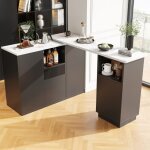 Table haute et bar pivotante - 360� - design moderne noir - rangement ouvert - plan marbre - islet multifoncti ...