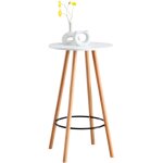 Table haute de bar avec plateau rond repose - pieds circulaire mtallique plateau en bois blanc 100005525 ...