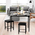 Table haute cuisine avec 2 tabourets table bar cuisine cadre en mtal mange - debout industriel pour ...