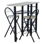 Table haute de cuisine de bureau de style industriel en bois noir et clair avec 2 tabourets pliants 40x88x120 ...
