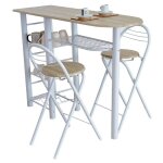 Table haute de cuisine de bureau de style nordique en bois blanc et clair avec 2 tabourets pliants 40x88x120 ...