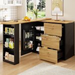 Table haute et meuble bar extensible 138 - 204x39x104cm avec rangement, plateau rotatif 360� et finition ...