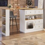 Table haute et meuble bar extensible rotatif 360 avec rangement et tablette verre, lot cuisine design ...