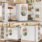 Table haute et meuble bar pivotant 360 avec espace rangement 3 portes tagres blanc noir lot cuisine ...