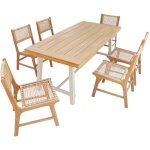 Table int�rieur / ext�rieur bois d'acacia et m�tal 6 chaises r�sine tress�e naturel / naturel