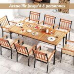 Table de jardin 200 cm pour 8 personnes table exterieur en bois d?acacia avec trou de parasol dia. 5 ...