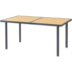 Table de jardin 6 personnes rectangulaire dim. 150 x 90 x 72 cm m�tal gris plateau effet bois naturel ...