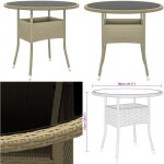 Table de jardin 80x75 cm verre tremp / rsine tresse beige - table de jardin - table extrieure - ...