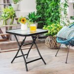 Design in - table jardin bistro pliante 46, 5x46, 5x42 cm verre acier pour int�rieur ext�rieur noir cw24752 ...