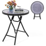 Costway table de jardin bistro ronde pliante de 46 cm, table basse ext�rieur avec plateau en verre tremp�, ...