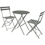Sweeek - table de jardin bistrot pliante métal + 2 assises kaki Ø60 x 70cm, acier thermolaqué Sweeek - table de jardin bistrot pliante métal + 2 assises kaki Ø60 x 70cm, acier thermolaqué
