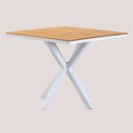 Sklum - table de jardin carre 90x90 cm en bois d'eucalyptus et aluminium archer blanc gardenia