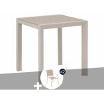 Table de jardin carr�e alu evasion 2 places effet bois lin et argile + 2 fauteuils piazza - hesp�ride ...