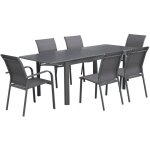 Table de jardin extensible aluminium + 6 assises anthracite. 4 chaises. 2 fauteuils. 6 places. textil�ne ...