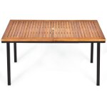 Table de jardin extérieur en bois d'acacia avec trou de parasol rectangulaire cadre en acier pour 6 - ... Table de jardin extérieur en bois d'acacia avec trou de parasol rectangulaire cadre en acier pour 6 - ...