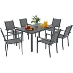 Table de jardin ext�rieure avec 6 chaises empilables - outsunny - plateau � lattes 150 cm - structure ...