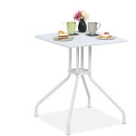 Table de jardin, hxlxp : 73 x 62 x 62 cm, aspect bois, carrée, balcon, terrasse, plastique et acier, ... Table de jardin, hxlxp : 73 x 62 x 62 cm, aspect bois, carrée, balcon, terrasse, plastique et acier, ...
