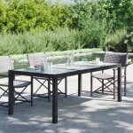 Table de jardin en r�sine tress�e avec plateau en verre tremp� ? noir 190�90�75 cm