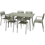 Table de jardin pliante mtal + 6 assises 2 fauteuils 4 chaises. amelia. kaki. 141. 2 x 80 x 72. 5cm