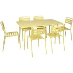 Table de jardin pliante m�tal + 6 assises. amelia. jaune. 141. 2 x 80 x 72. 5cm
