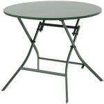 Hesperide - table de jardin pliante ronde greensboro vert olive 4 places en acier - hespride