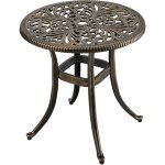 Table de jardin relaxdays, trou pour parasol, �53 x h53 cm, alu moul�, r�sistant, antique, ronde balcon, ...