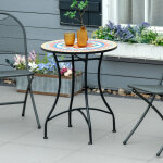 Table de jardin ronde 60x60x71 cm plateau en c�ramique multicolore structure en m�tal noir
