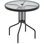 Table de jardin ronde 70 cm avec trou pour parasol design moderne en m�tal noir verre tremp�