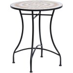 Table de jardin ronde en mosa�que c�ramique - blanc / orange - acier - �60cm - hauteur 71cm - 60x60x71cm ...
